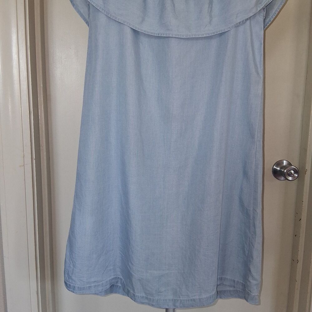 Cache Cache Blue Chambray Off Shoulder Smocked Ruffle Mini Shift Dress Euro 36/4 - Picture 9 of 11